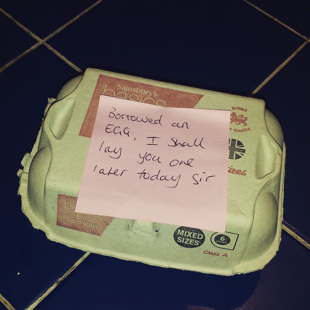 Reached into the cupboard to get some eggs and found this. Ha.